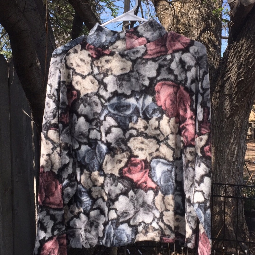 Floral Mock Turtle Neck *Super Soft* Rose Design
